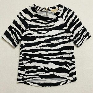 Michael Kors Zebra Print Top XS Exposed Back Zipper 3/4 Sleeve